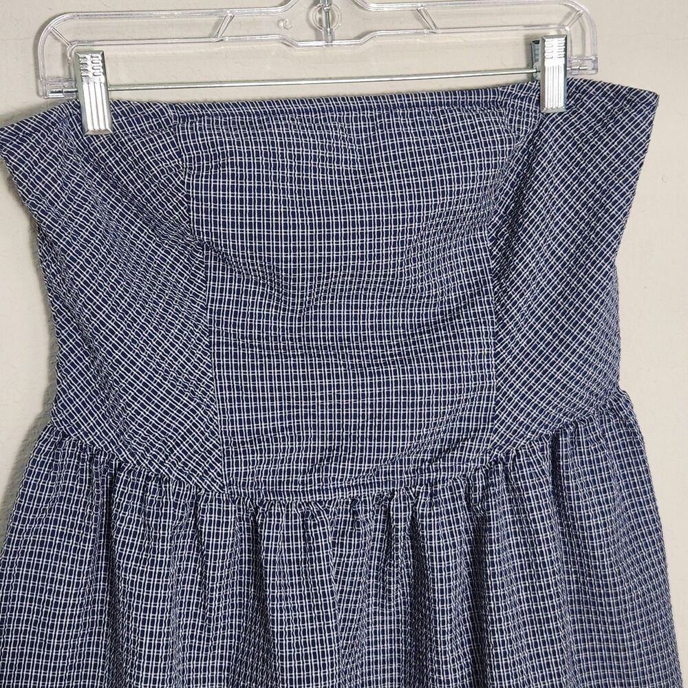 No Boundaries Strapless Smocked Mini Dress Blue White Checkered Size Large - Picture 2 of 8
